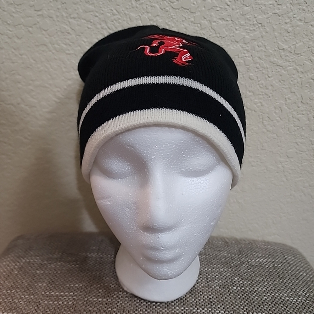 HITWEAR Black Beanie With Embroidered Red Creature For Teens